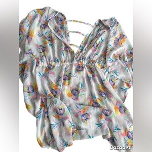 Miken Swim Floral Cover-Up Top XL – Sheer Boho Beach Cover-Up
